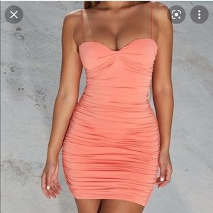 Oh Polly size 2 coral ruched mini dress